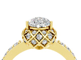 Yellow gold Pear Cut Moissanite Scalloped Halo Engagement Ring with Round Shared Prong Band_28