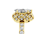 Yellow gold Pear Cut Moissanite Scalloped Halo Engagement Ring with Round Shared Prong Band_29