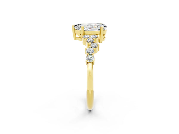 Yellow gold Pear Cut Moissanite Scattered Round Accent Ring with Prong Setting