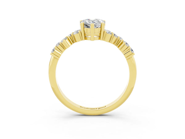 Yellow gold Pear Cut Moissanite Scattered Round Accent Ring with Prong Setting