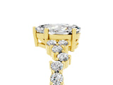 Yellow gold Pear Cut Moissanite Scattered Round Accent Ring with Prong Setting_17