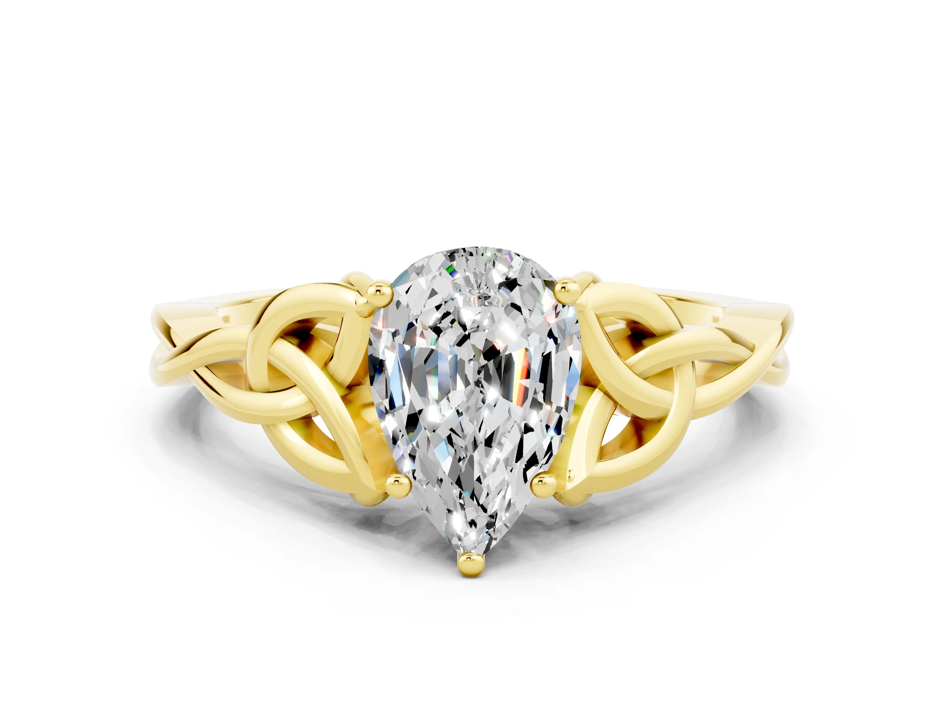 Yellow gold Pear Cut Moissanite Solitaire Celtic Knot Ring with Four-Prong Setting_12