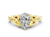 Yellow gold Pear Cut Moissanite Solitaire Celtic Knot Ring with Four-Prong Setting_12