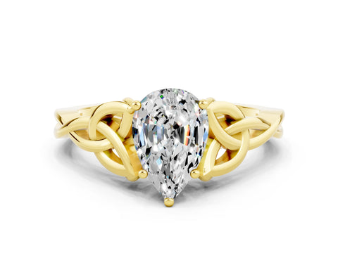 Yellow gold Pear Cut Moissanite Solitaire Celtic Knot Ring with Four-Prong Setting_12
