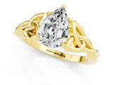 Yellow gold Pear Cut Moissanite Solitaire Celtic Knot Ring with Four-Prong Setting_13