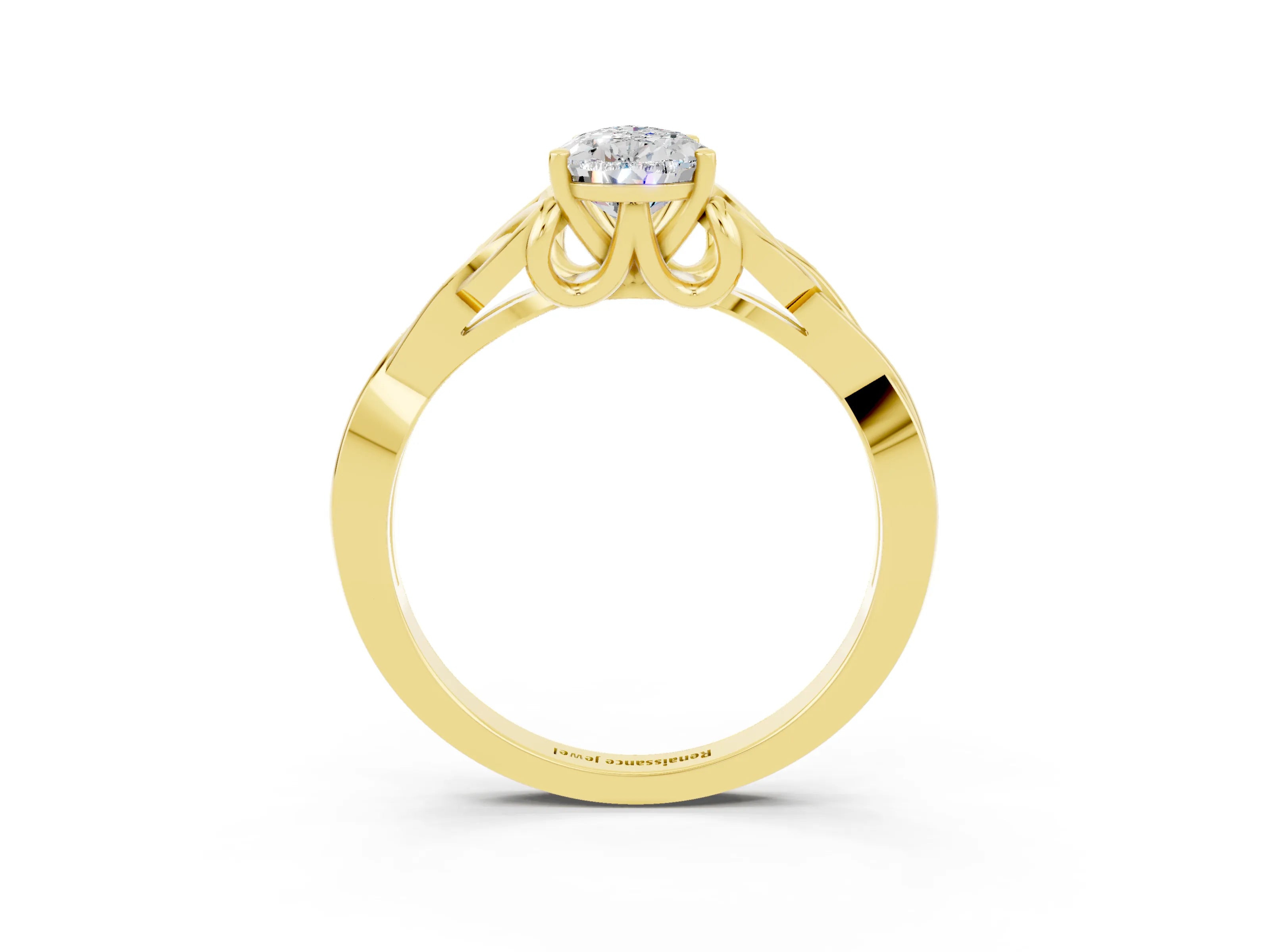 Yellow gold Pear Cut Moissanite Solitaire Celtic Knot Ring with Four-Prong Setting_15