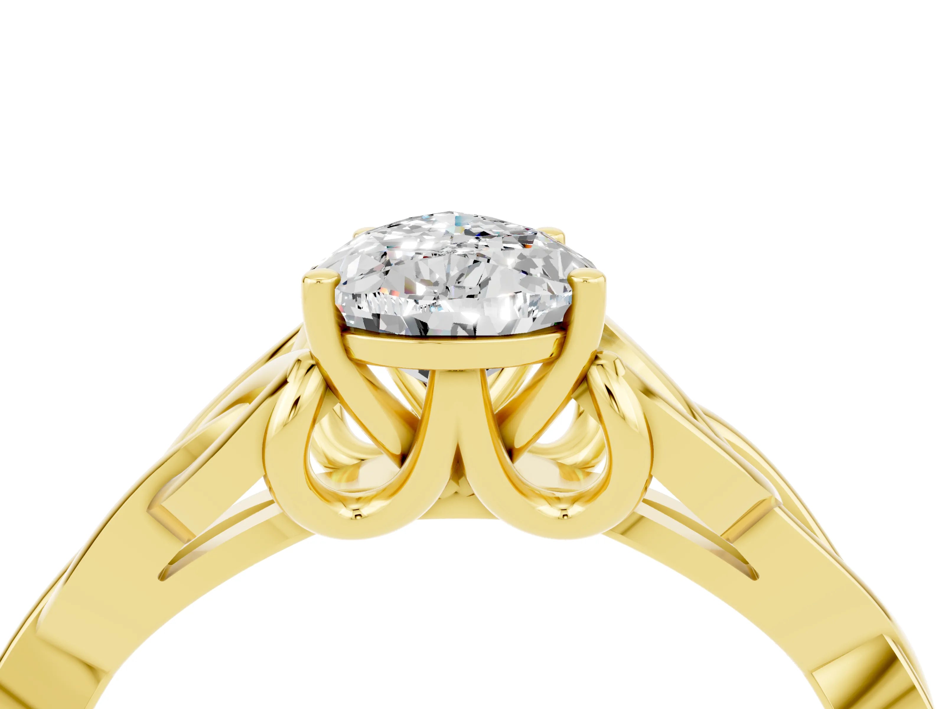 Yellow gold Pear Cut Moissanite Solitaire Celtic Knot Ring with Four-Prong Setting_16