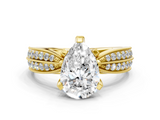 Yellow gold Pear Cut Moissanite   Solitaire Diamond Ring with Milgrain Pavé Band and Four-Prong Setting_51