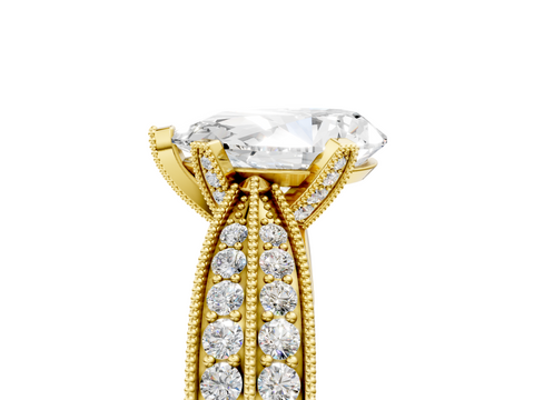 Yellow gold Pear Cut Moissanite   Solitaire Diamond Ring with Milgrain Pavé Band and Four-Prong Setting_56