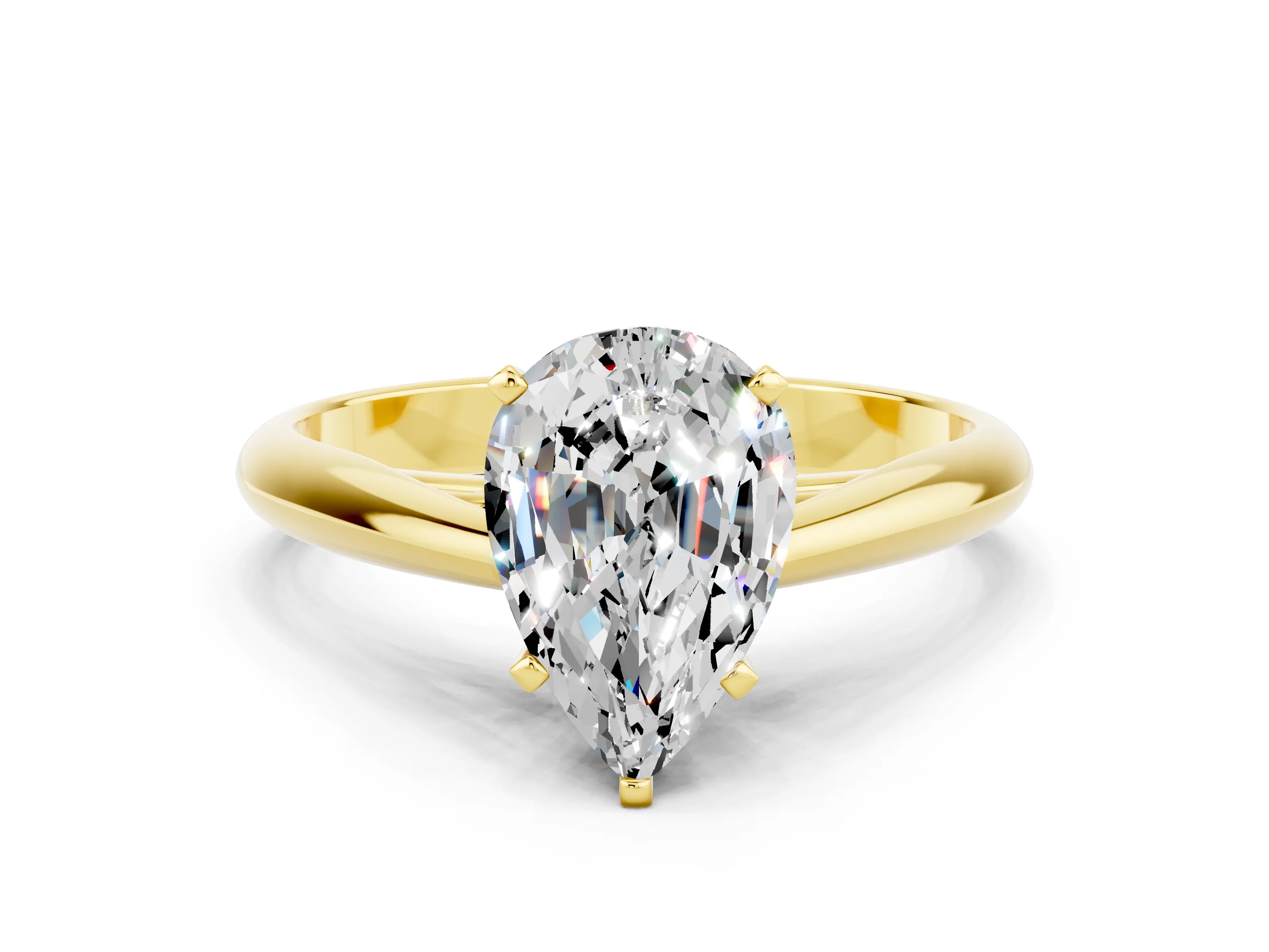 Yellow gold Pear Cut Moissanite Solitaire Engagement Ring with Cathedral Setting and Four-Prong Mount_12