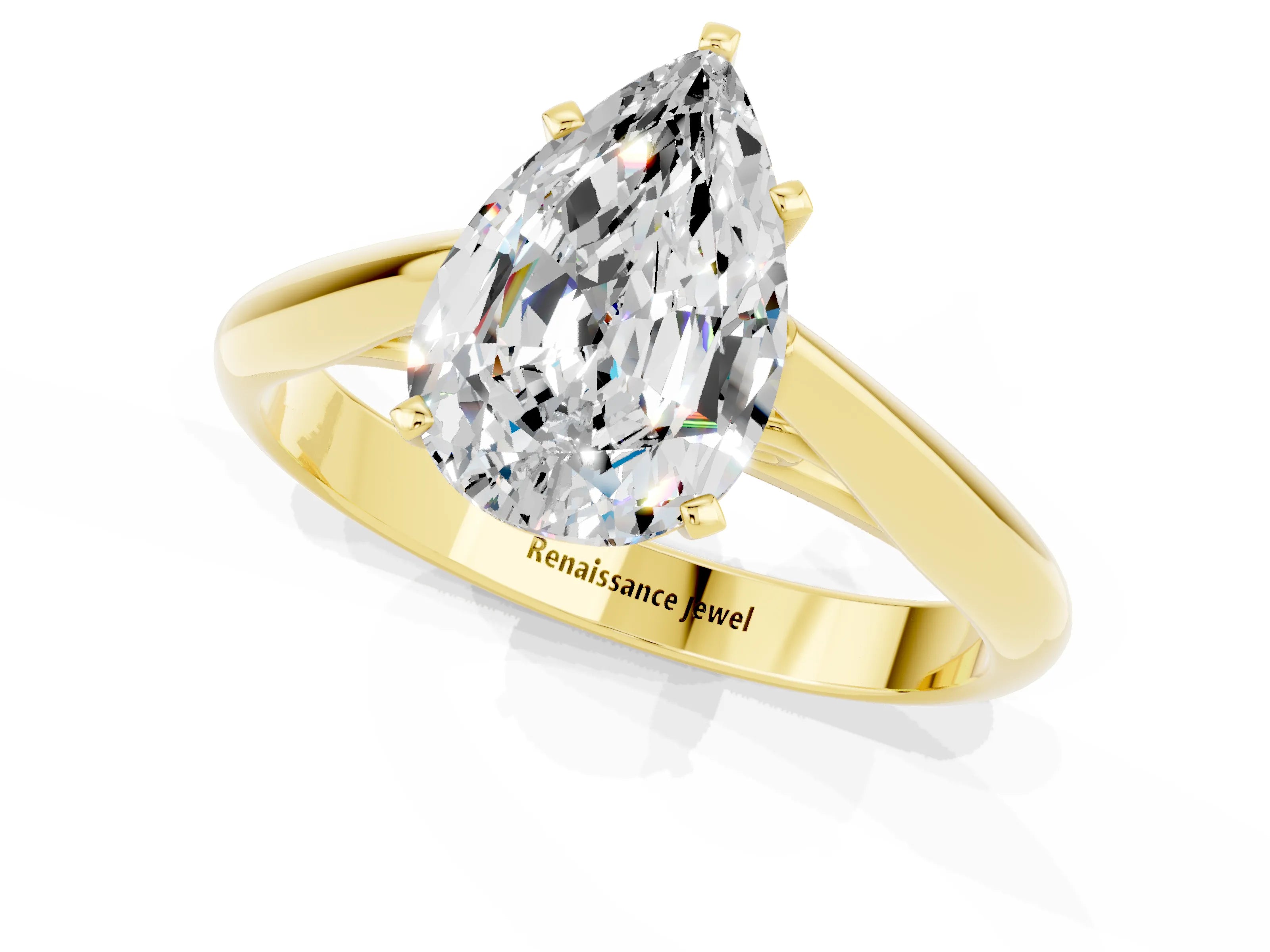Yellow gold Pear Cut Moissanite Solitaire Engagement Ring with Cathedral Setting and Four-Prong Mount_13