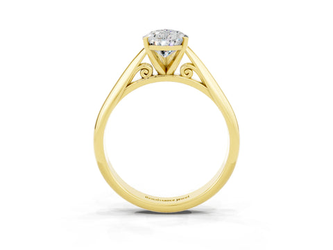 Yellow gold Pear Cut Moissanite Solitaire Engagement Ring with Cathedral Setting and Four-Prong Mount_15