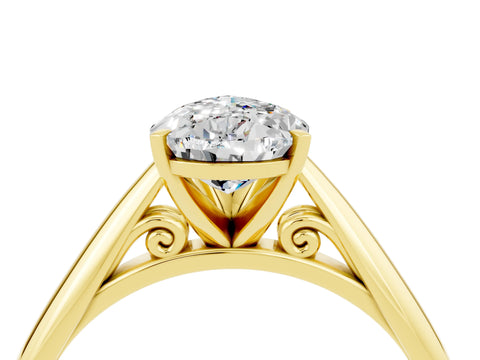Yellow gold Pear Cut Moissanite Solitaire Engagement Ring with Cathedral Setting and Four-Prong Mount_16