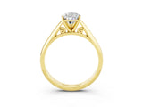 Yellow gold Pear Cut Moissanite Solitaire Engagement Ring with Cathedral Setting and Four-Prong Mount_21