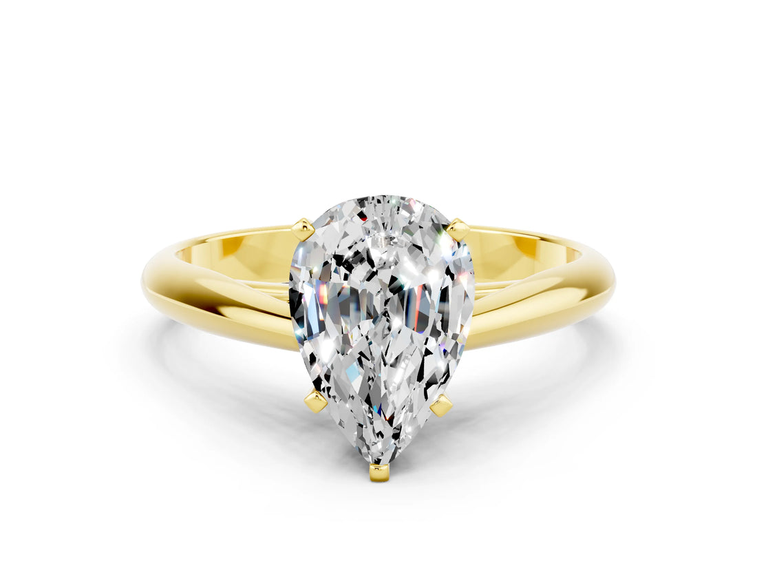 Yellow gold Pear Cut Moissanite Solitaire Engagement Ring with Cathedral Setting and Four-Prong Mount_72