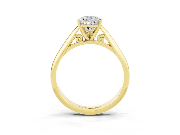 Yellow Gold Pear-Shaped Moissanite Solitaire Cathedral Engagement Ring with Arched Shoulders
