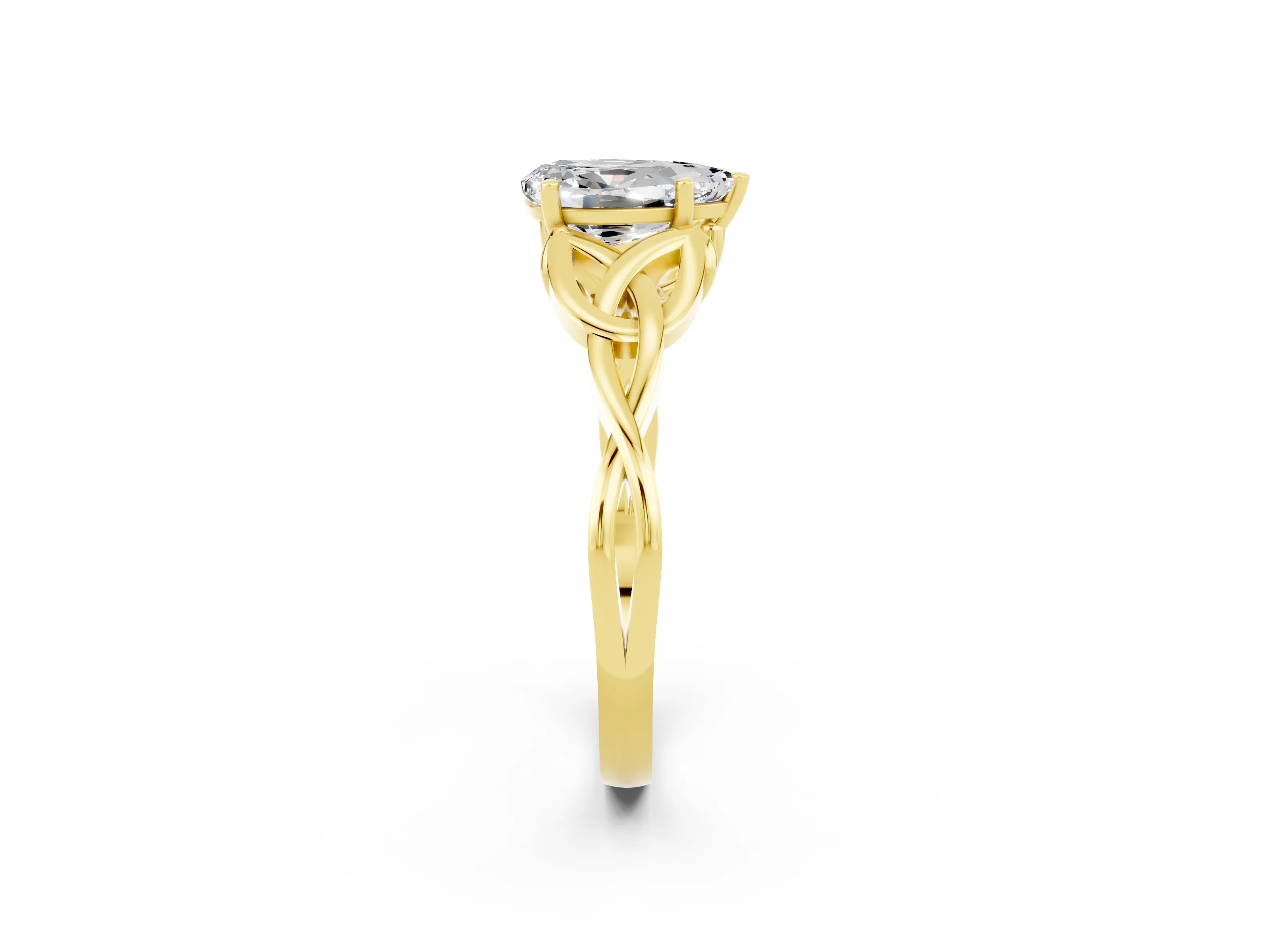 Yellow gold Pear Cut Moissanite Solitaire Engagement Ring with Celtic Knot Band and Four-Prong Setting_2