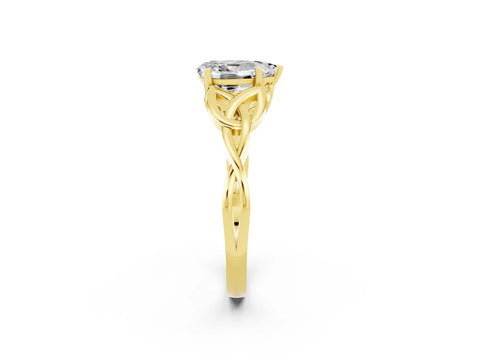 Yellow gold Pear Cut Moissanite Solitaire Engagement Ring with Celtic Knot Band and Four-Prong Setting_2