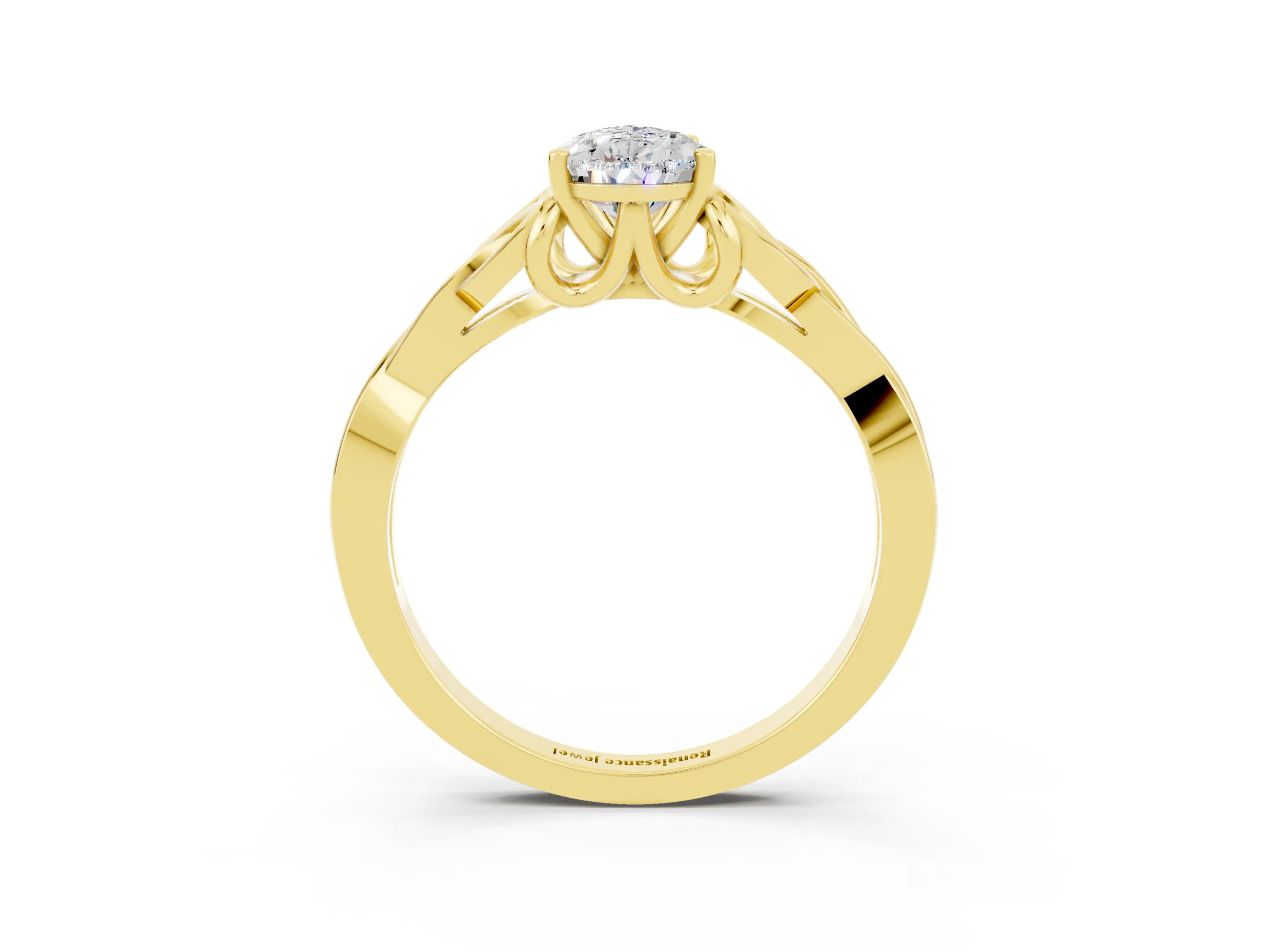Yellow gold Pear Cut Moissanite Solitaire Engagement Ring with Celtic Knot Band and Four-Prong Setting_3
