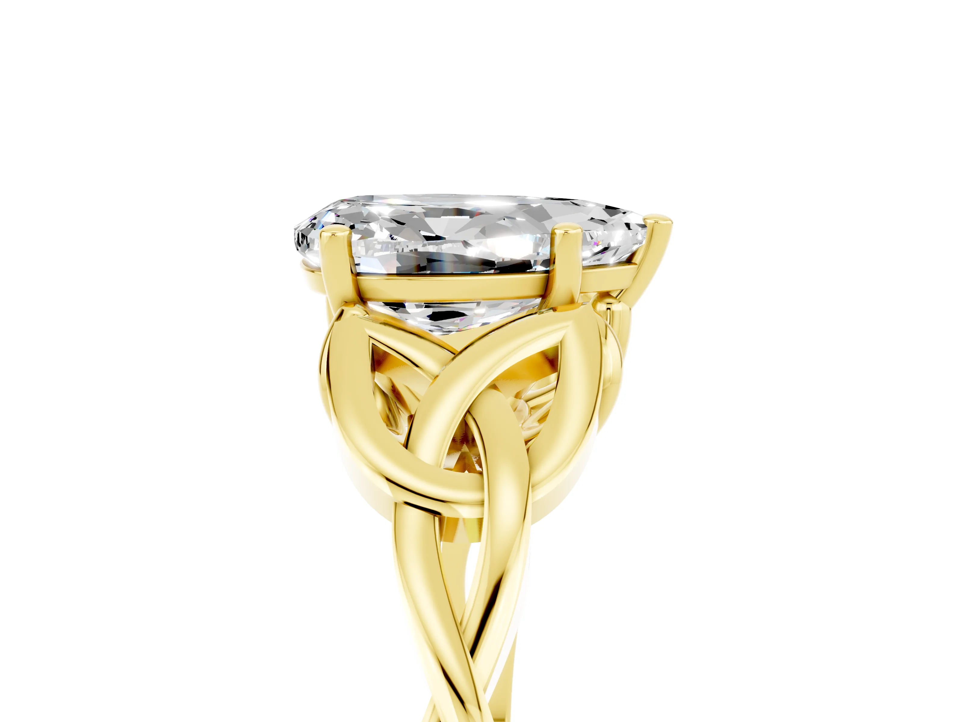 Yellow gold Pear Cut Moissanite Solitaire Engagement Ring with Celtic Knot Band and Four-Prong Setting_5