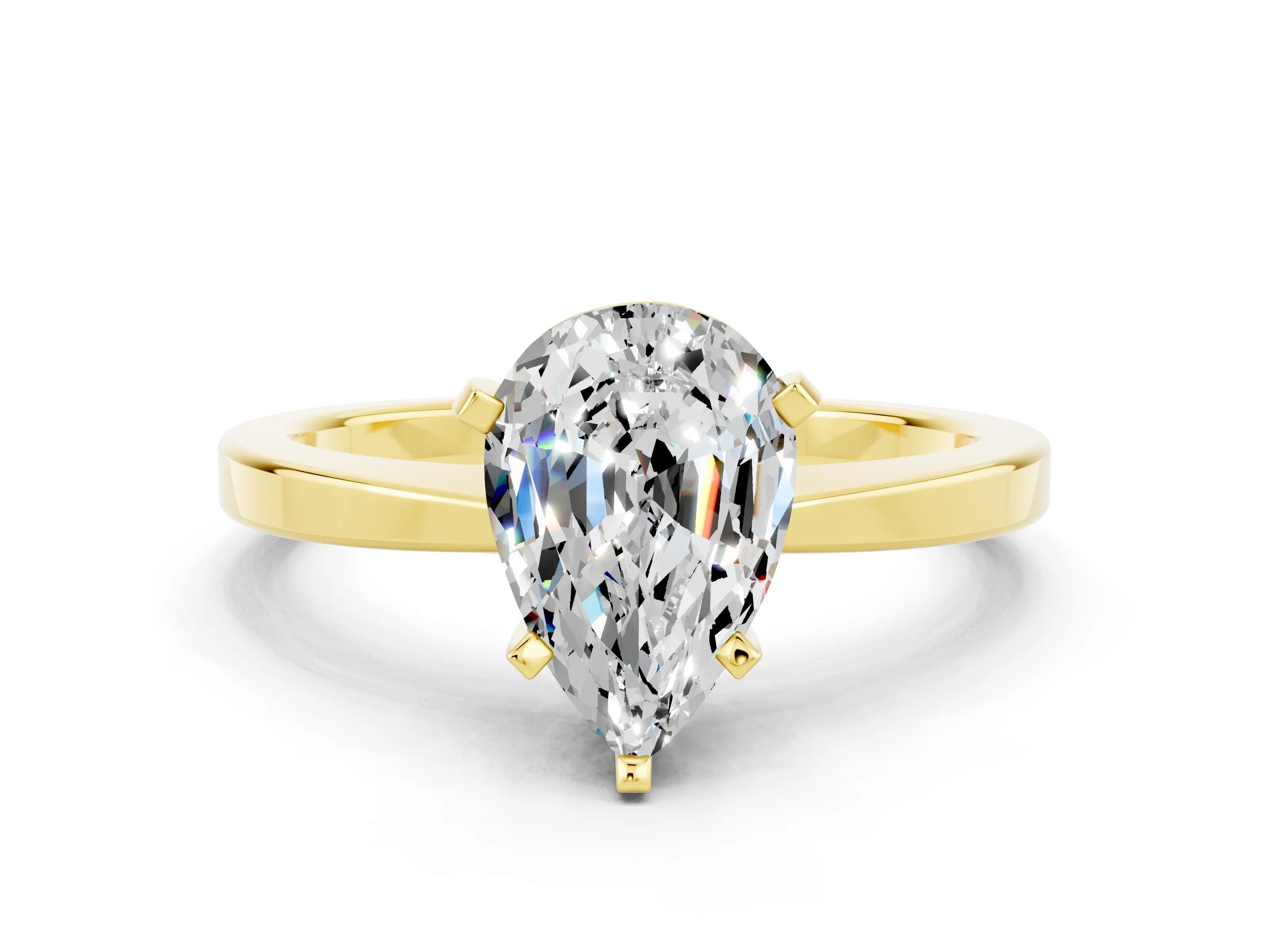 Yellow gold Pear Cut Moissanite Solitaire Engagement Ring with Classic Band and Four-Prong Setting_24