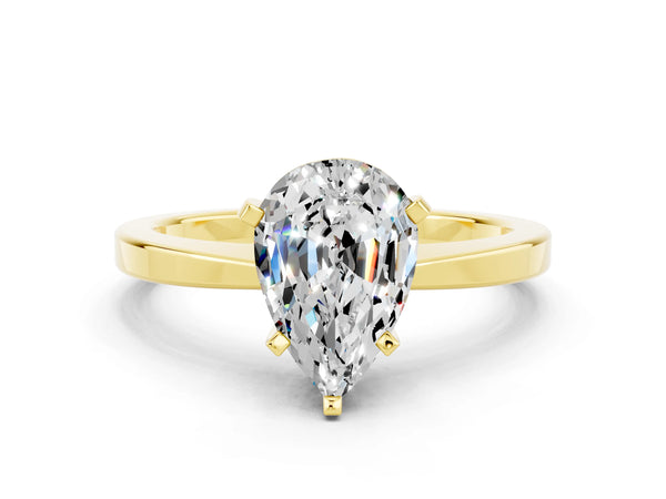 Yellow gold Pear Cut Moissanite Solitaire Engagement Ring with Classic Band and Four-Prong Setting