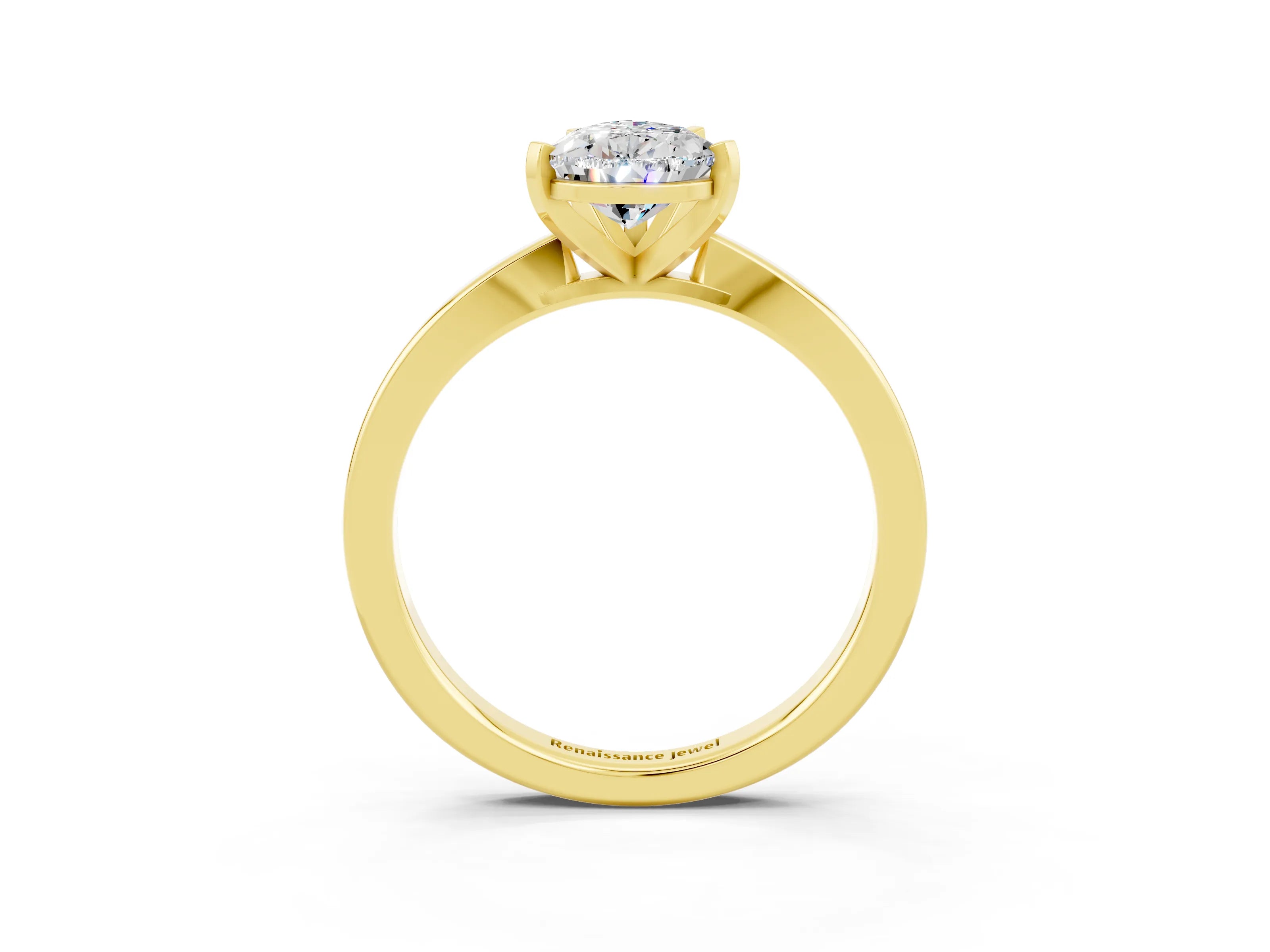 Yellow gold Pear Cut Moissanite Solitaire Engagement Ring with Classic Band and Four-Prong Setting_27