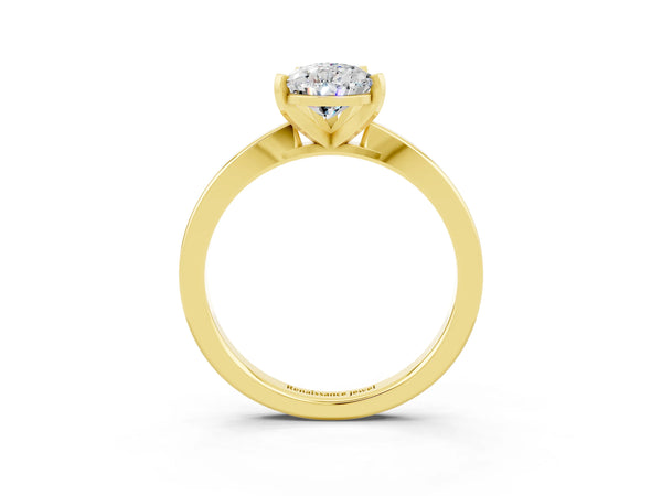 Yellow gold Pear Cut Moissanite Solitaire Engagement Ring with Classic Band and Four-Prong Setting