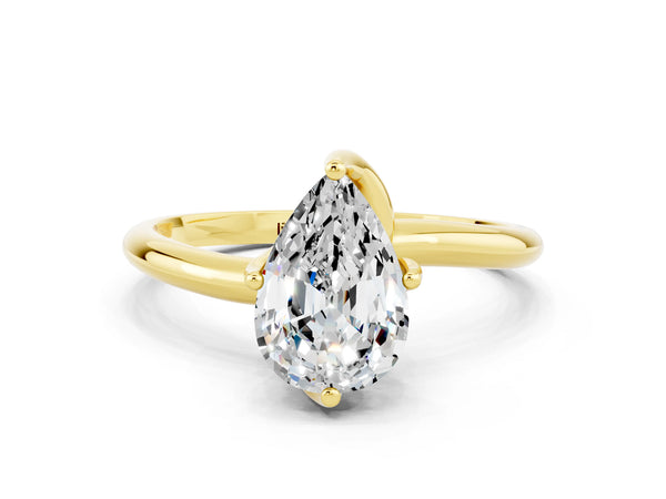 Yellow gold Pear Cut Moissanite Solitaire Engagement Ring with Four-Prong Setting and Classic Band