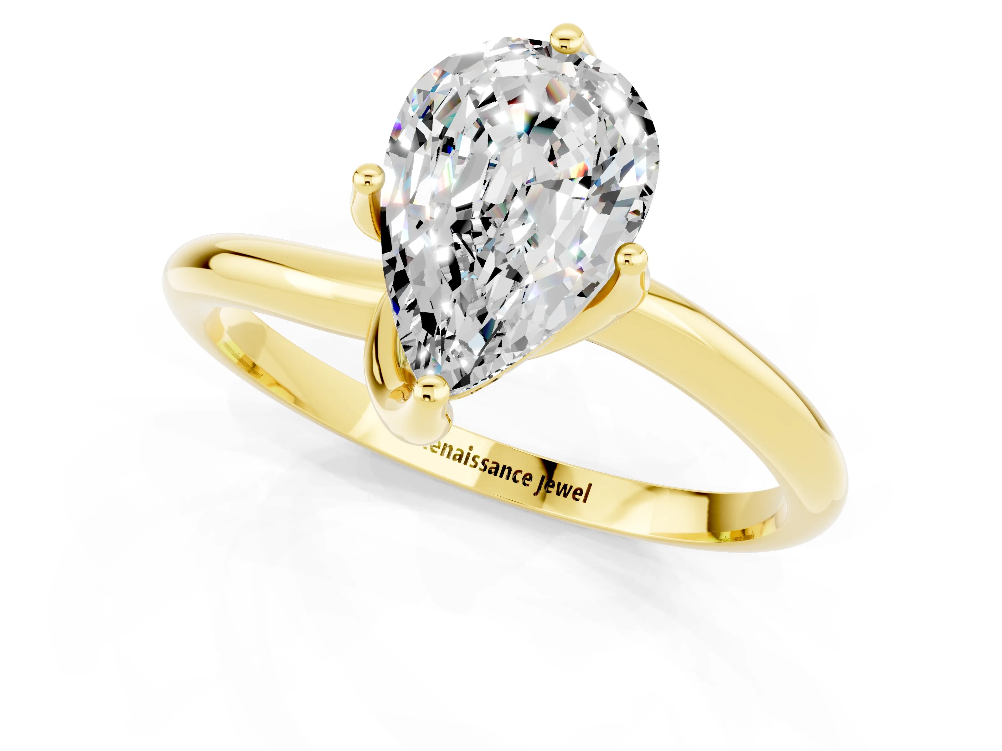 Yellow gold Pear Cut Moissanite Solitaire Engagement Ring with Four-Prong Setting and Classic Band_13