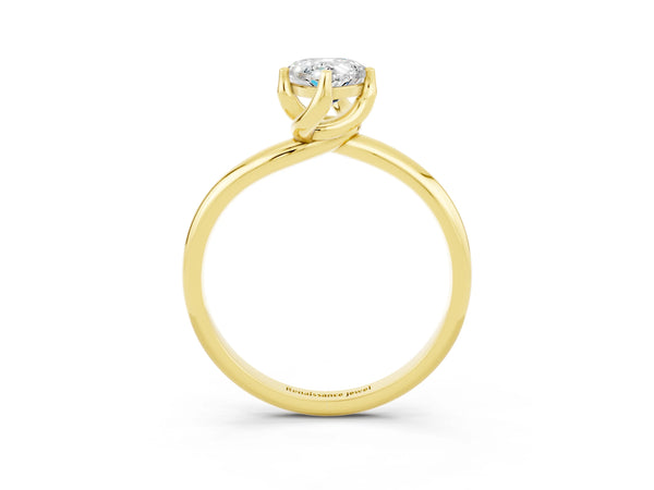 Yellow gold Pear Cut Moissanite Solitaire Engagement Ring with Four-Prong Setting and Classic Band