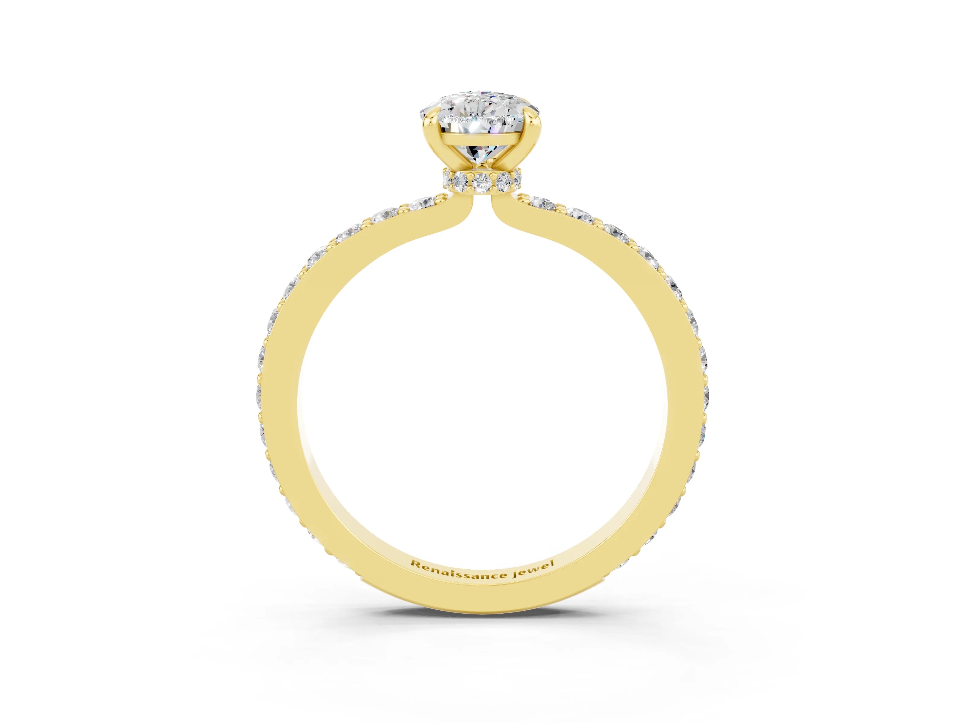 Yellow gold Pear Cut Moissanite Solitaire Engagement Ring with Pavé Band and Four-Prong Setting_3