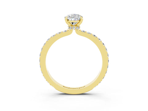 Yellow gold Pear Cut Moissanite Solitaire Engagement Ring with Pavé Band and Four-Prong Setting_3