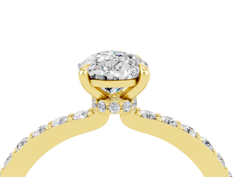 Yellow gold Pear Cut Moissanite Solitaire Engagement Ring with Pavé Band and Four-Prong Setting_4