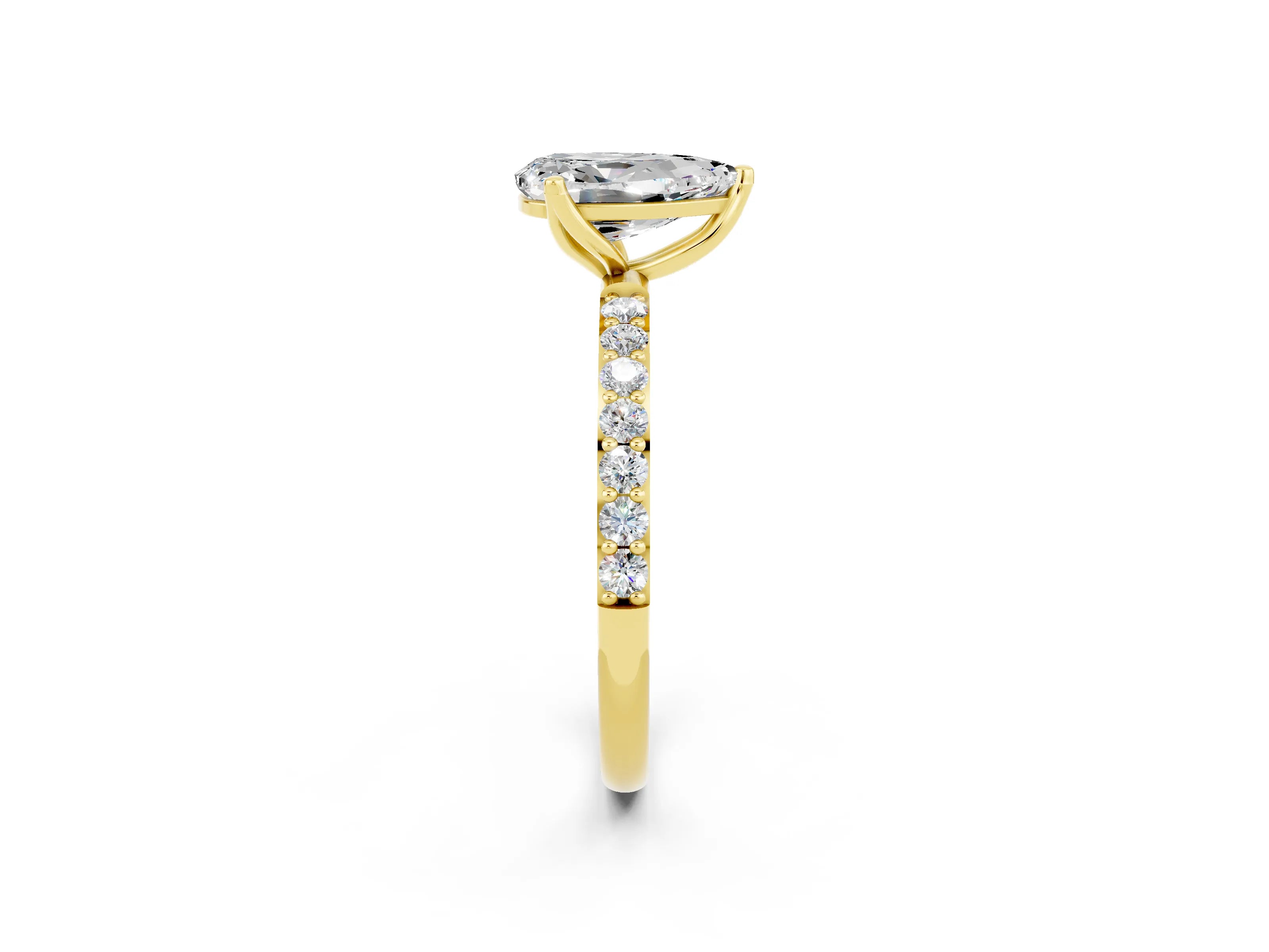 Yellow gold Pear Cut Moissanite Solitaire Engagement Ring with Pavé Band and Prong Setting_2