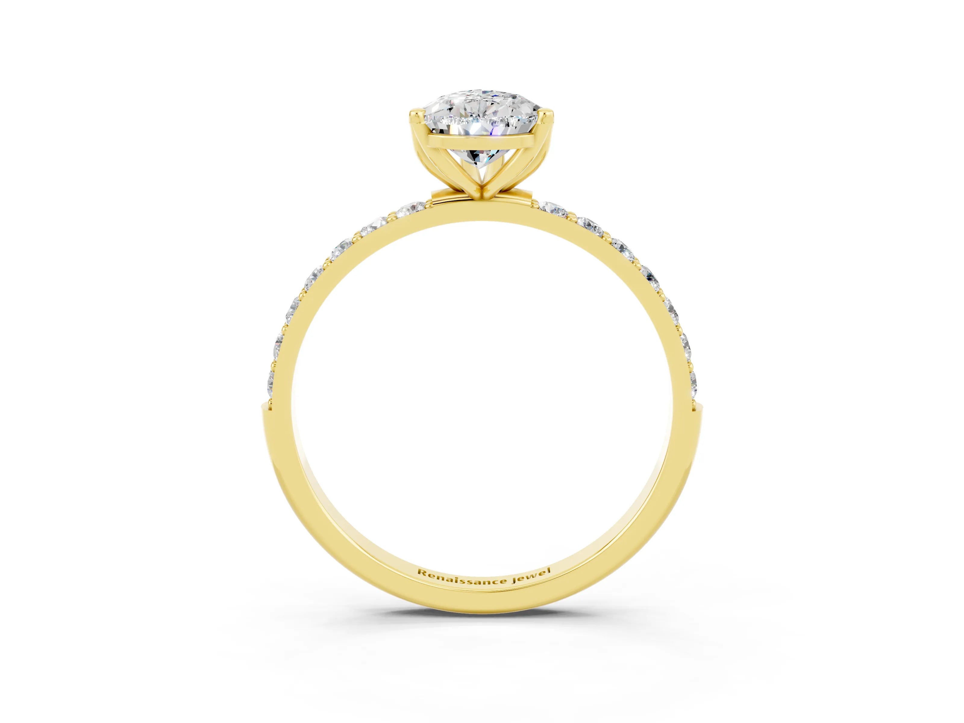 Yellow gold Pear Cut Moissanite Solitaire Engagement Ring with Pavé Band and Prong Setting_3