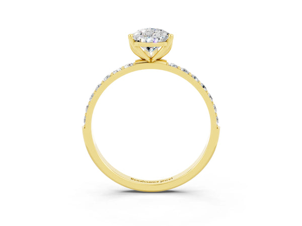 Yellow gold Pear Cut Moissanite Solitaire Engagement Ring with Round  Pavé Band and Prong Setting