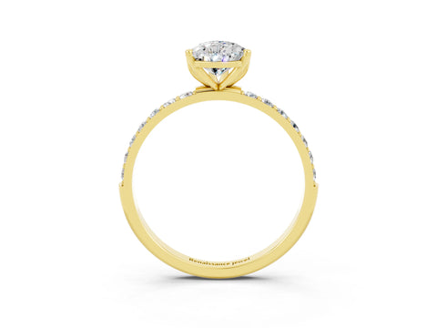 Yellow gold Pear Cut Moissanite Solitaire Engagement Ring with Pavé Band and Prong Setting_3