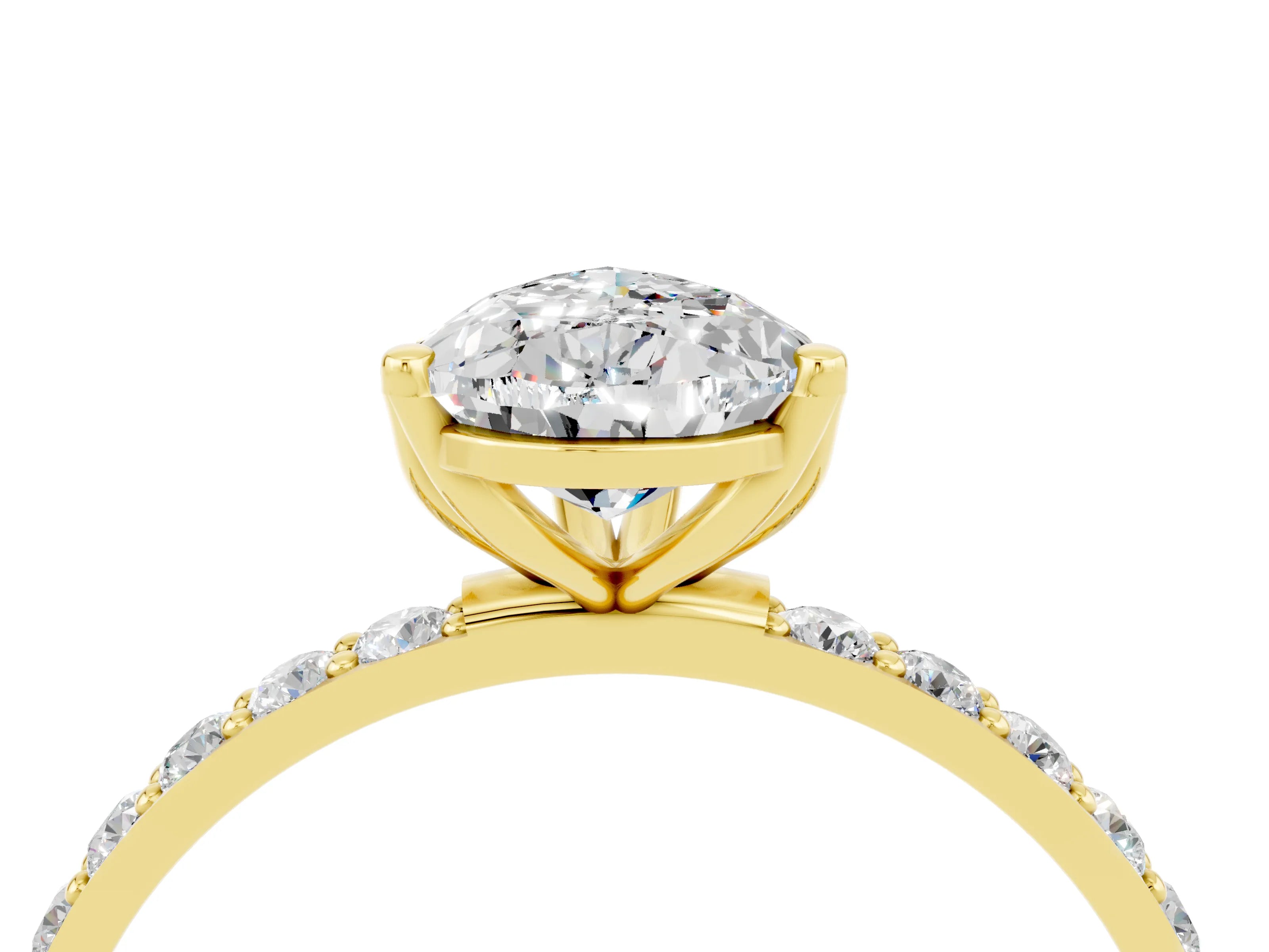 Yellow gold Pear Cut Moissanite Solitaire Engagement Ring with Pavé Band and Prong Setting_4