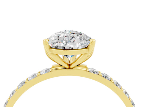 Yellow gold Pear Cut Moissanite Solitaire Engagement Ring with Pavé Band and Prong Setting_4