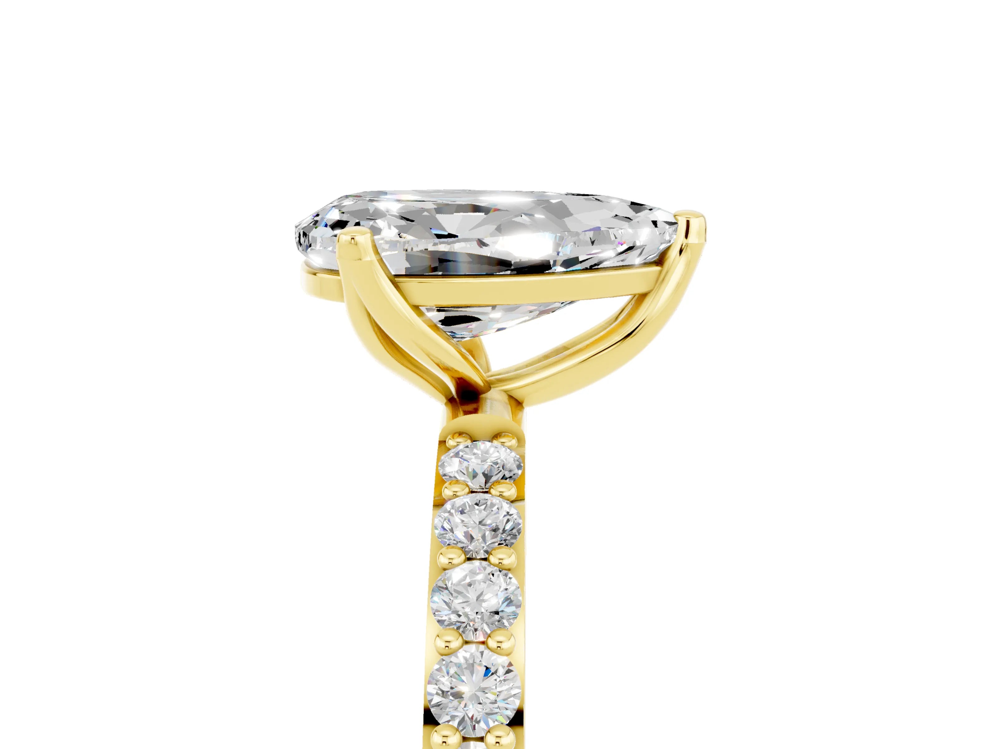 Yellow gold Pear Cut Moissanite Solitaire Engagement Ring with Pavé Band and Prong Setting_5