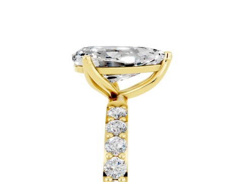 Yellow gold Pear Cut Moissanite Solitaire Engagement Ring with Pavé Band and Prong Setting_5