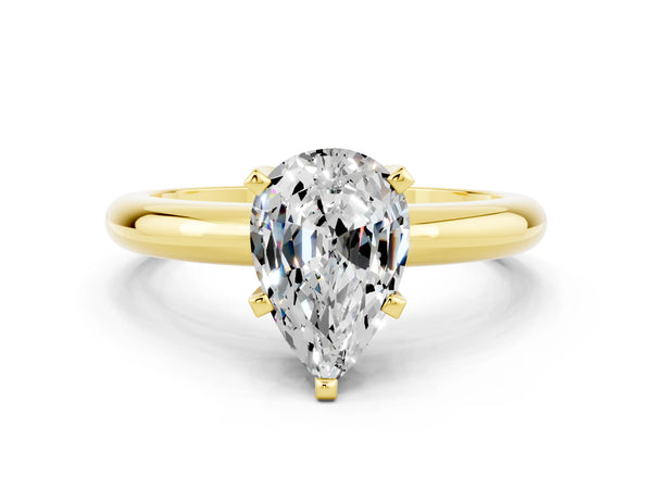 Yellow gold Pear Cut Moissanite Solitaire Engagement Ring with Round Band and Four-Prong Setting