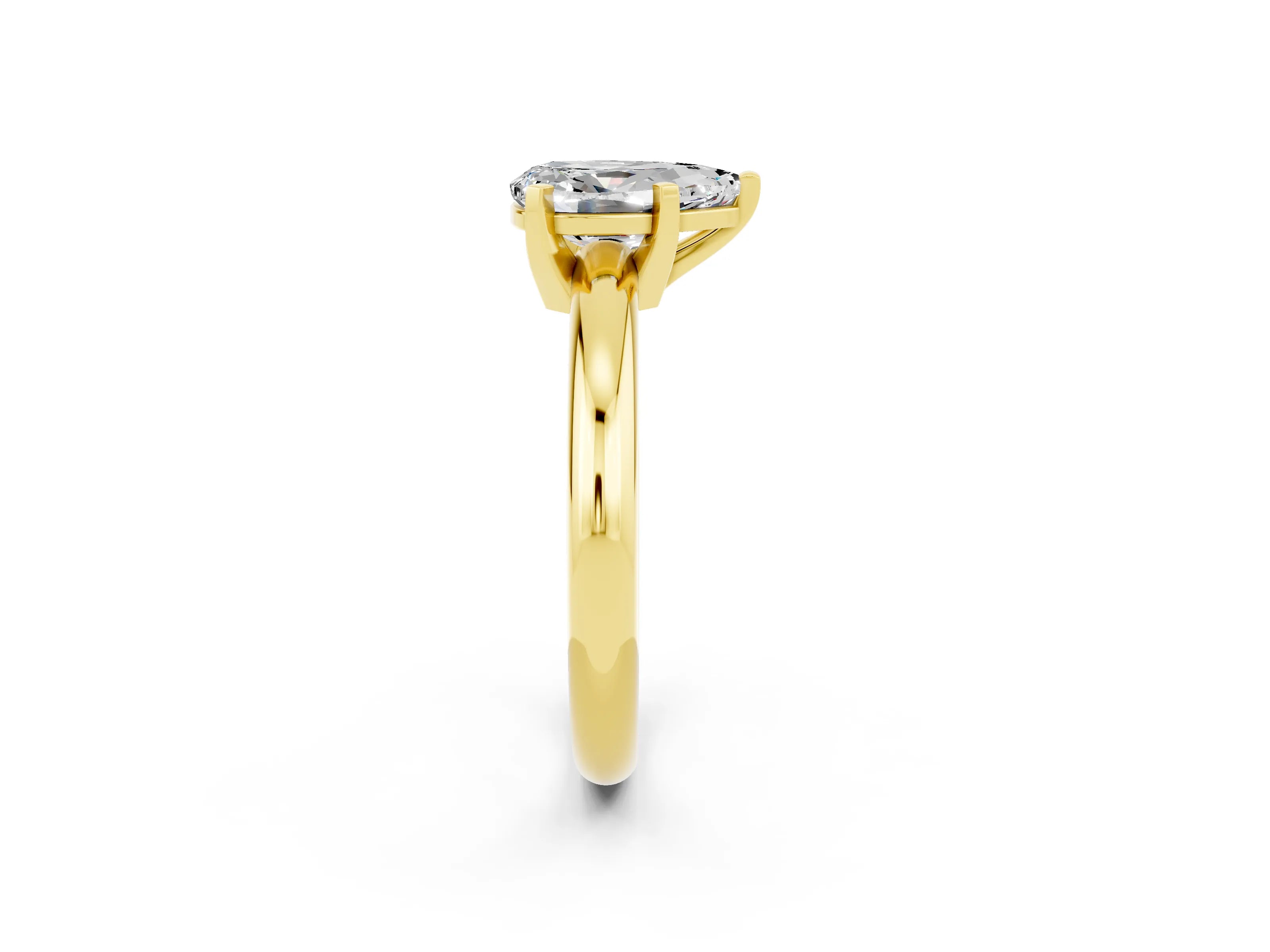 Yellow gold Pear Cut Moissanite Solitaire Engagement Ring with Round Band and Four-Prong Setting_2