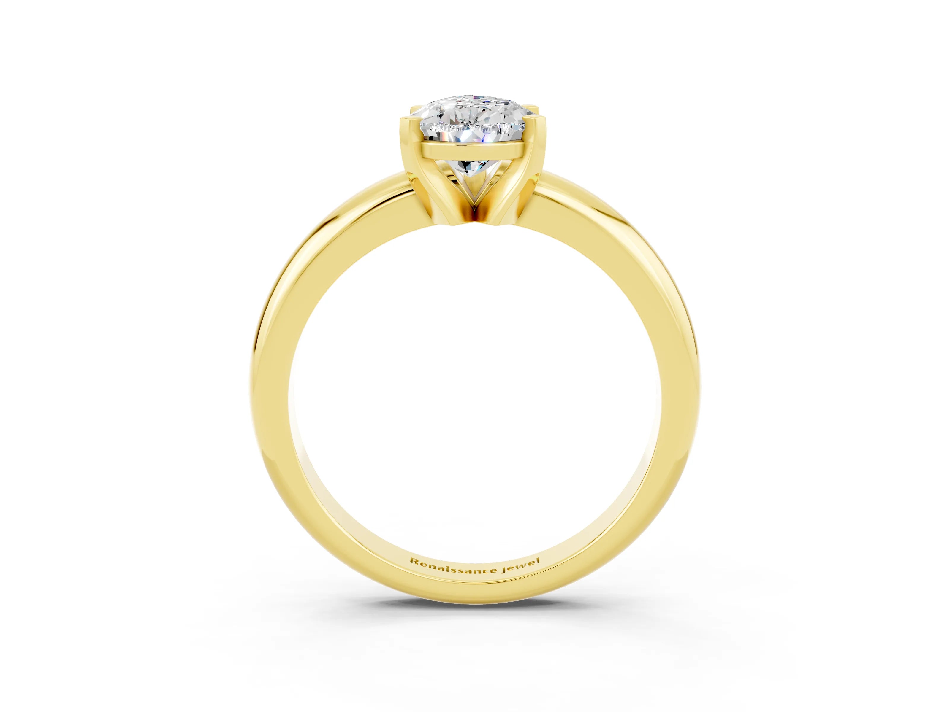 Yellow gold Pear Cut Moissanite Solitaire Engagement Ring with Round Band and Four-Prong Setting_3