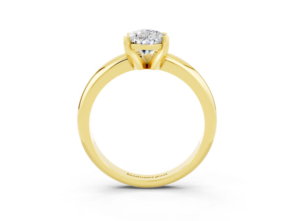 Yellow gold Pear Cut Moissanite Solitaire Engagement Ring with Round Band and Four-Prong Setting