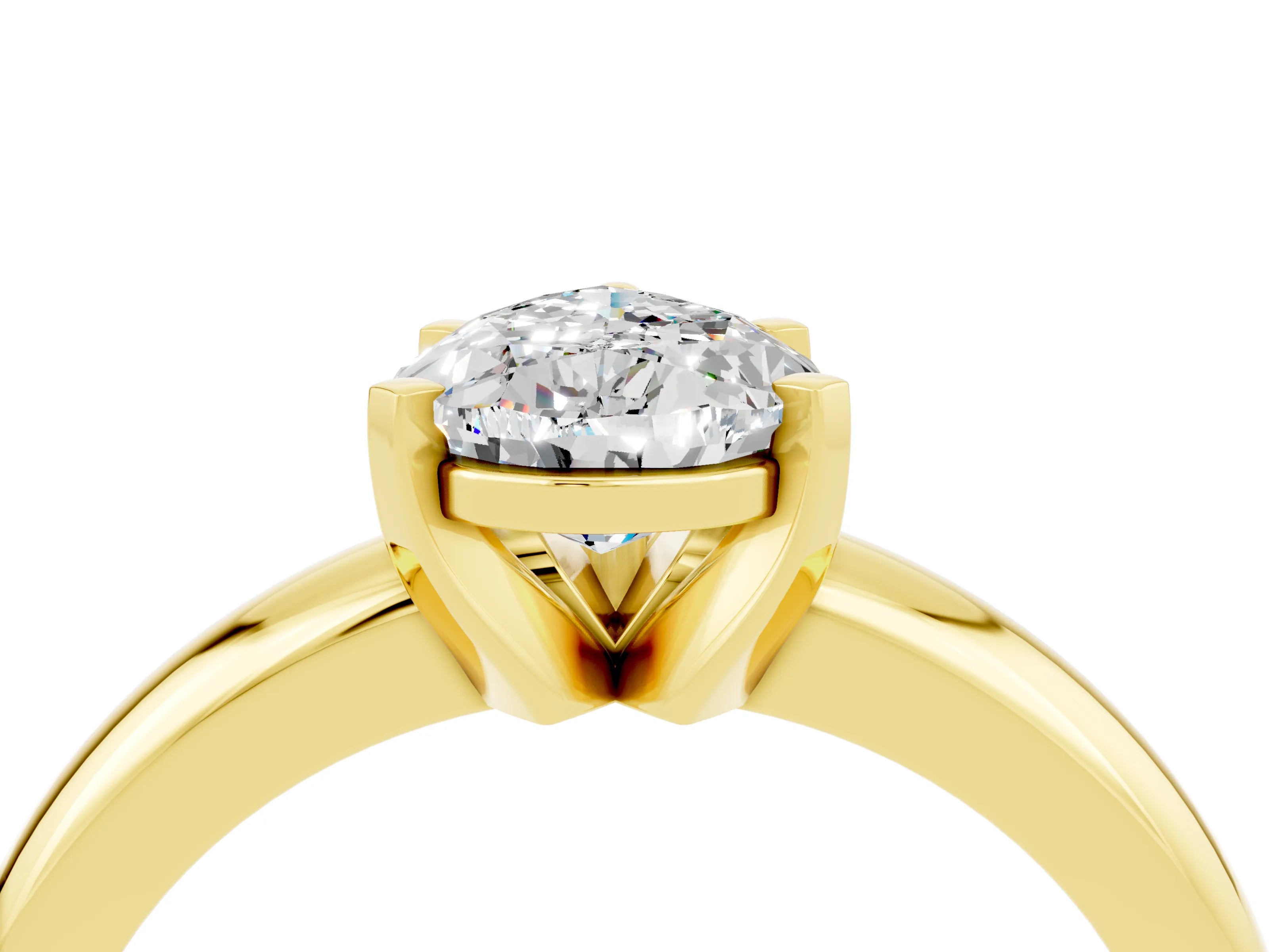 Yellow gold Pear Cut Moissanite Solitaire Engagement Ring with Round Band and Four-Prong Setting_4