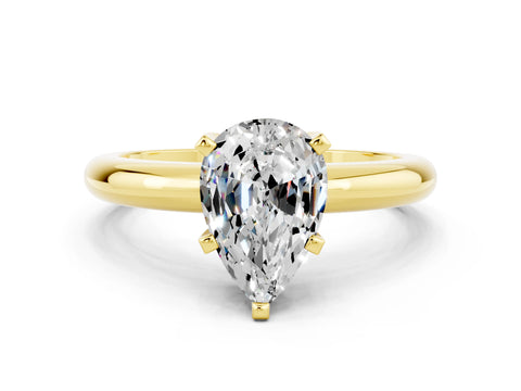 Yellow gold Pear Cut Moissanite Solitaire Engagement Ring with Round Band and Four-Prong Setting