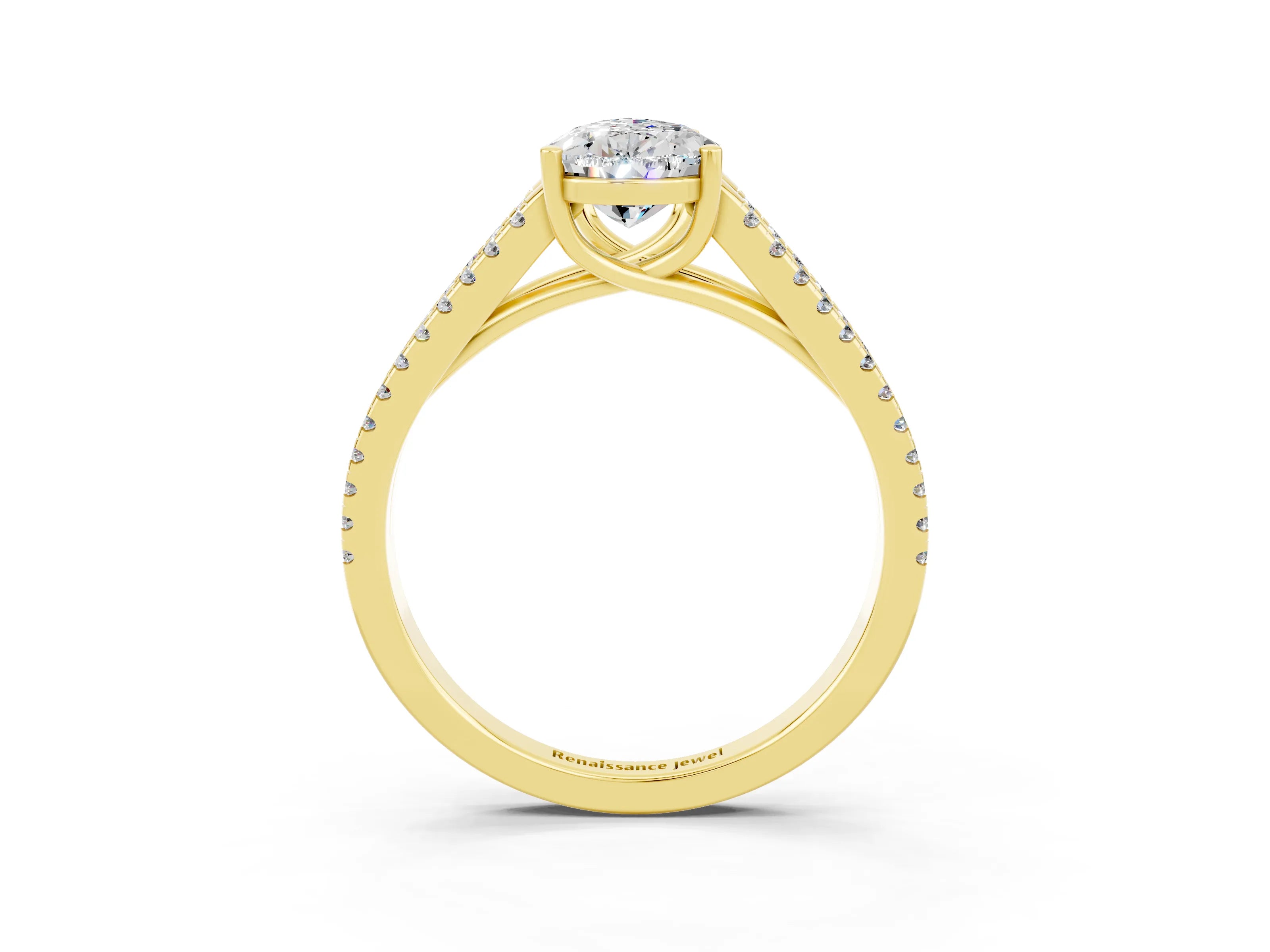 Yellow gold Pear Cut Moissanite Solitaire Engagement Ring with Split Shank Pavé Band_3