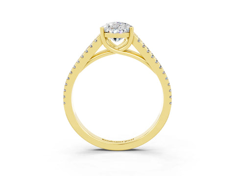 Yellow gold Pear Cut Moissanite Solitaire Engagement Ring with Split Shank Pavé Band_3